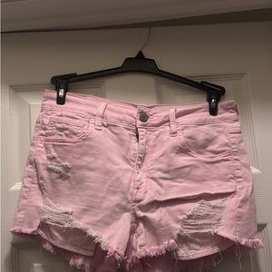 American Eagle Outfitters Pink Jean Shorts Distressed Frayed Hem